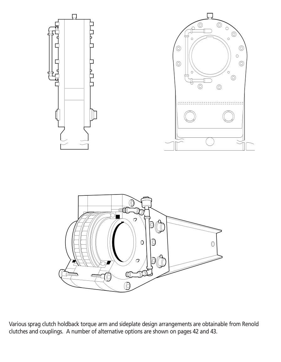 Structural drawing of SLH Series Sprag Clutch Holdback Sizes 700 to 1027