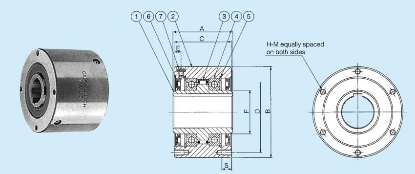 Structural drawing of MX SERIES CAM CLUTCH ONE WAY